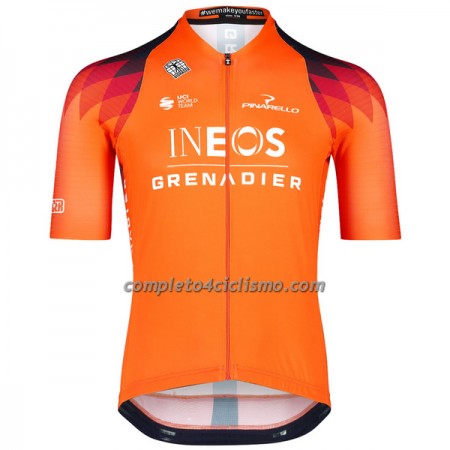 Maglia 2023 INEOS Grenadiers Manica Corta Arancio Blu Scuro